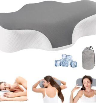 Bespilow Travel Cervical Pillow for Sleeping, Small Memory Foam Neck Pillow with Cooling Washable Cover, Compact Ergonomic Neck Support Travel Pillow for Car Camping, RV, Road Trip & Passenger Seat
